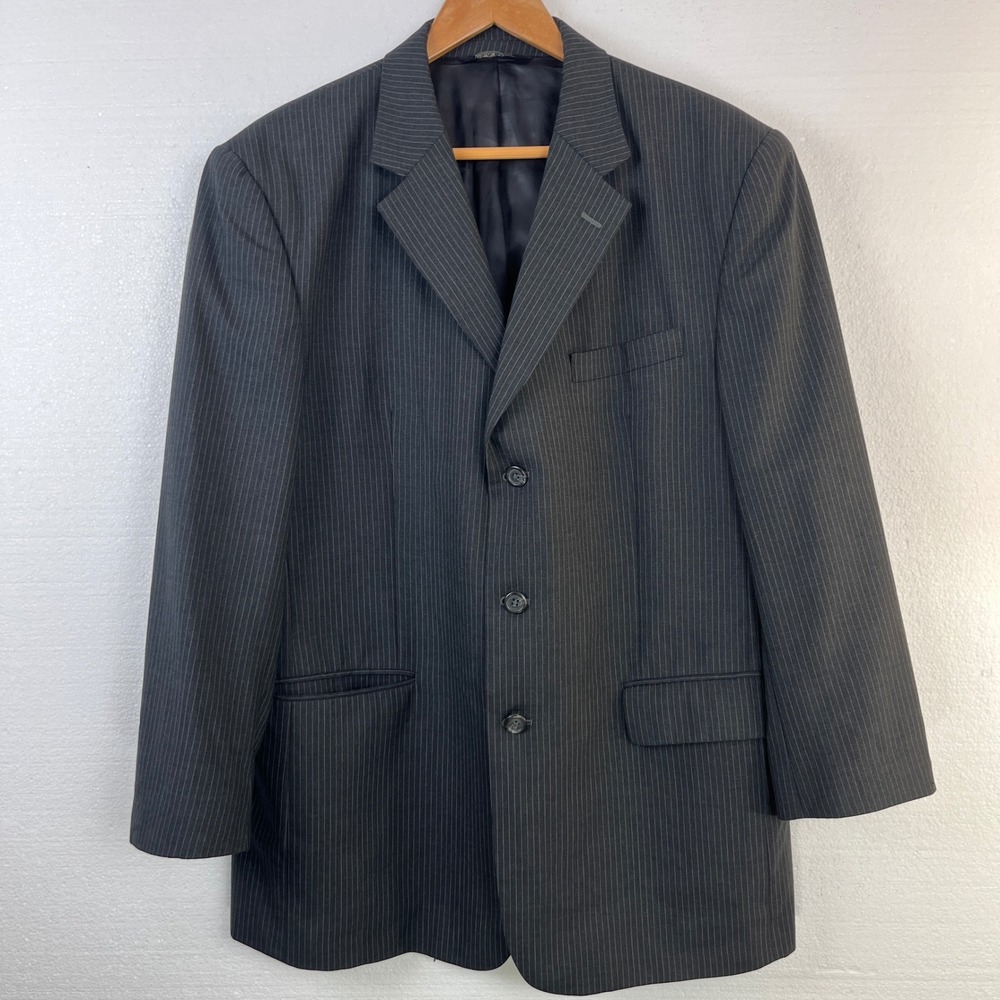 Jos A Bank Mens 44R Charcoal Pinstripe Wool Suit Coat Jacket Blazer‎